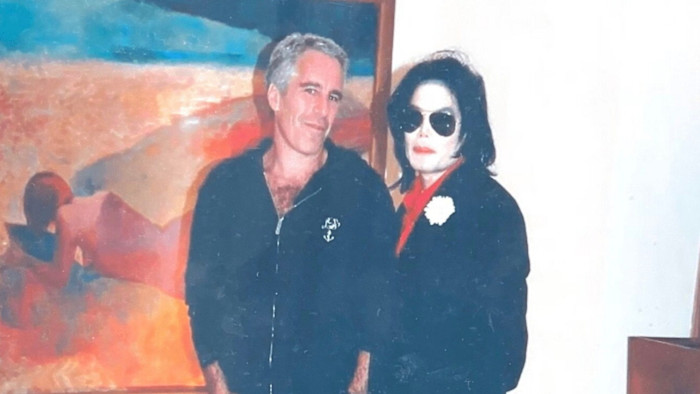 Jeffrey Epstein and Michael Jackson pose for a picture